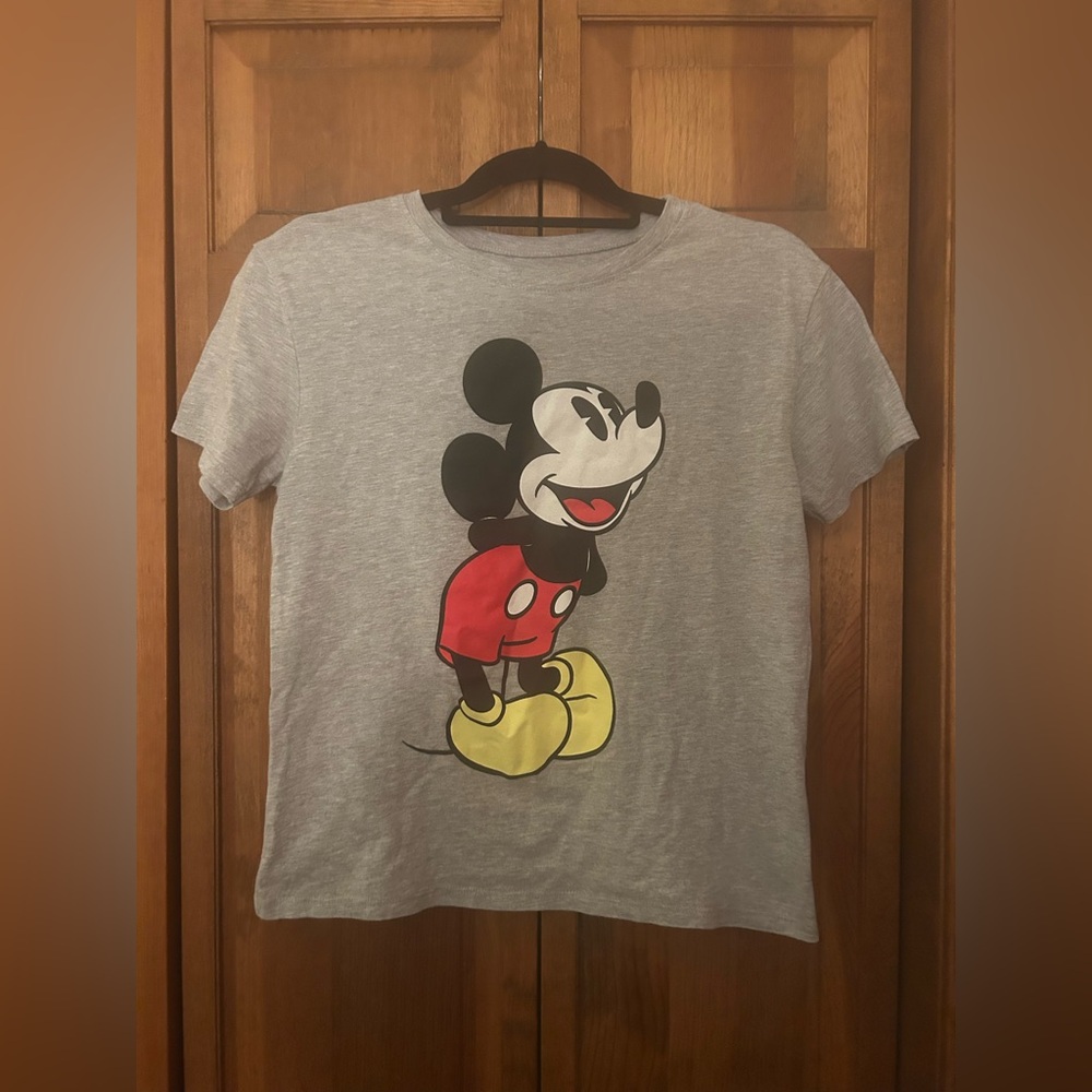 Disney Women’s Sz XS Classic Cotton Blend Mickey Mouse Grey Short Sleeve Top